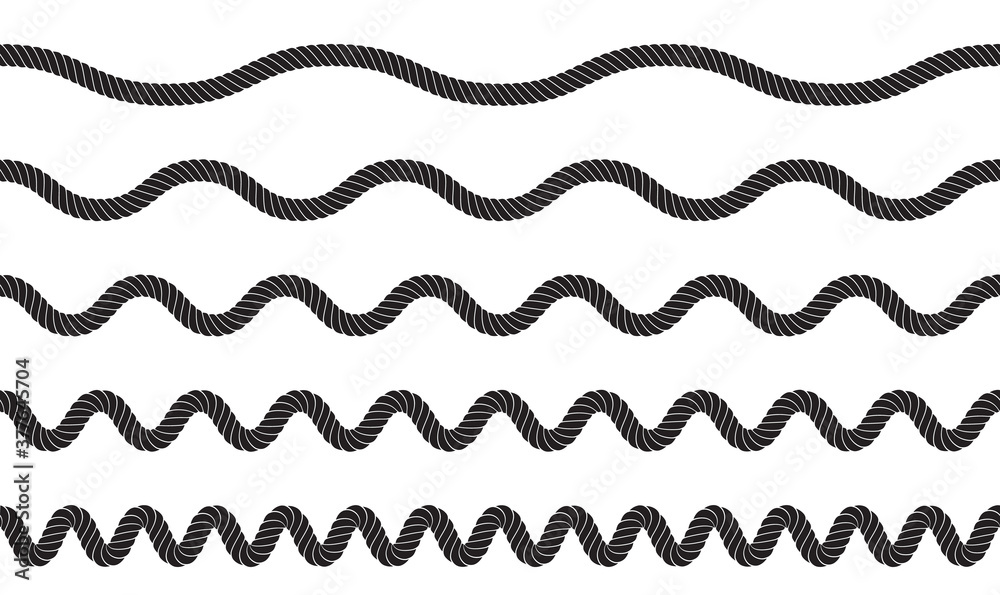 Set of twisted vector rope lines. Cordage waves isolated Set of twisted vector rope lines. Cordage waves isolated