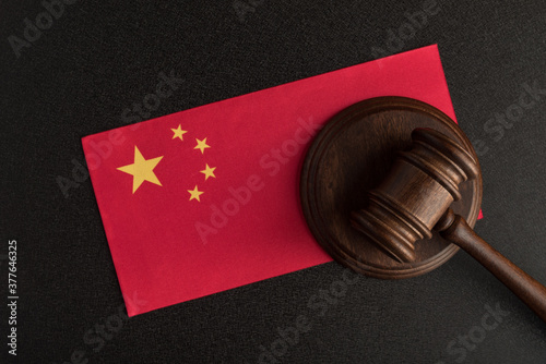 Photography Judges hammer and the flag of China