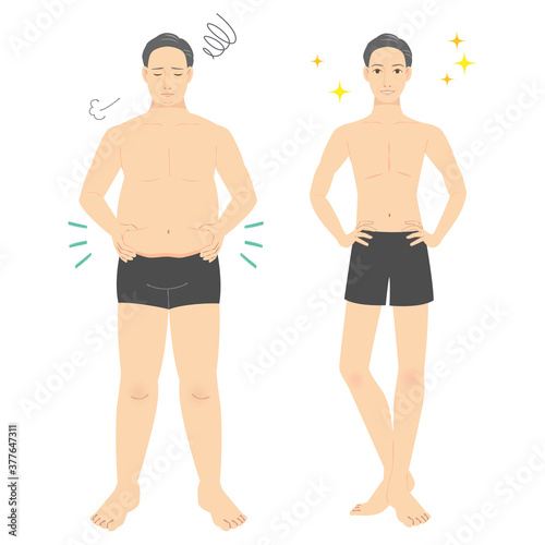 ダイエットをした中年の男性　ビフォーアフター　全身