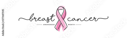 Breast cancer awareness month october pink ribbon isolated white background banner
