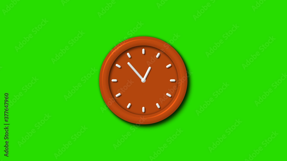 Brown color 3d wall clock on green screen background,3d clock Brown color 3d wall clock on green screen background,3d clock