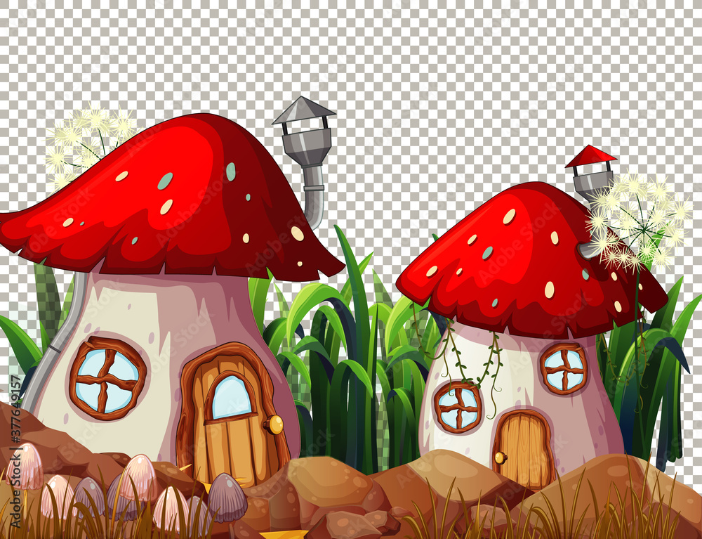 Fototapeta premium Mushroom house village in fairytale theme on transparent background
