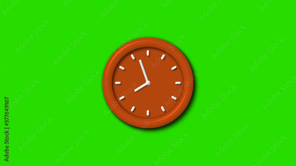 Green screen brown color 3d wall clock ,12 hours 3d wall clock Green screen brown color 3d wall clock ,12 hours 3d wall clock