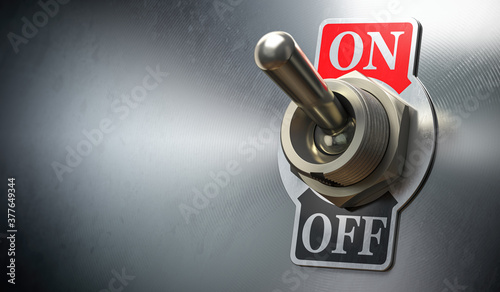 Retro toggle switch ON OFF on metal background. photo