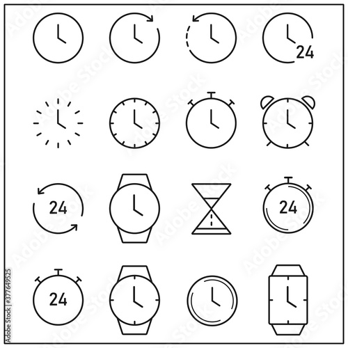 Time and clock icons, flat design, thin line style
