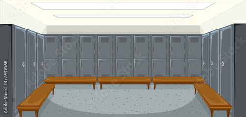 Sport changing room with locker background