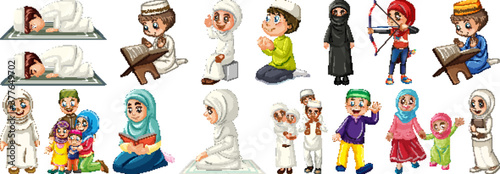 Set of muslim kids character