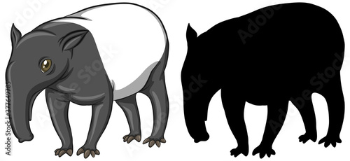 Tapir characters and its silhouette on white background