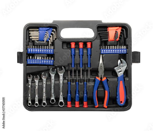 Set of tools in the case, suitcase or tool kit