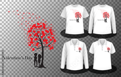 Valentine's Day logo with Set of different shirts with Valentine's Day logo screen on shirts