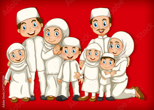 Muslim family member on cartoon character colour gradient background