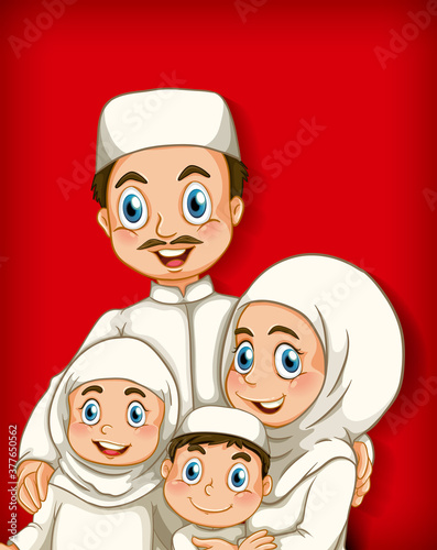 Muslim family member on cartoon character colour gradient background