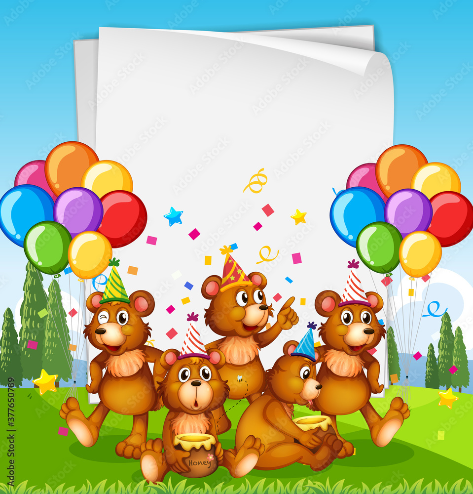 Paper template with cute animals in party theme Paper template with cute animals in party theme