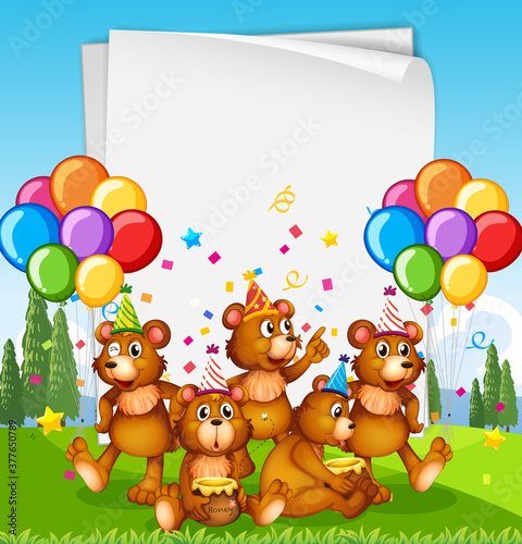 Paper template with cute animals in party theme
