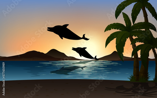 Dolphin in nature scene silhouette © GraphicsRF