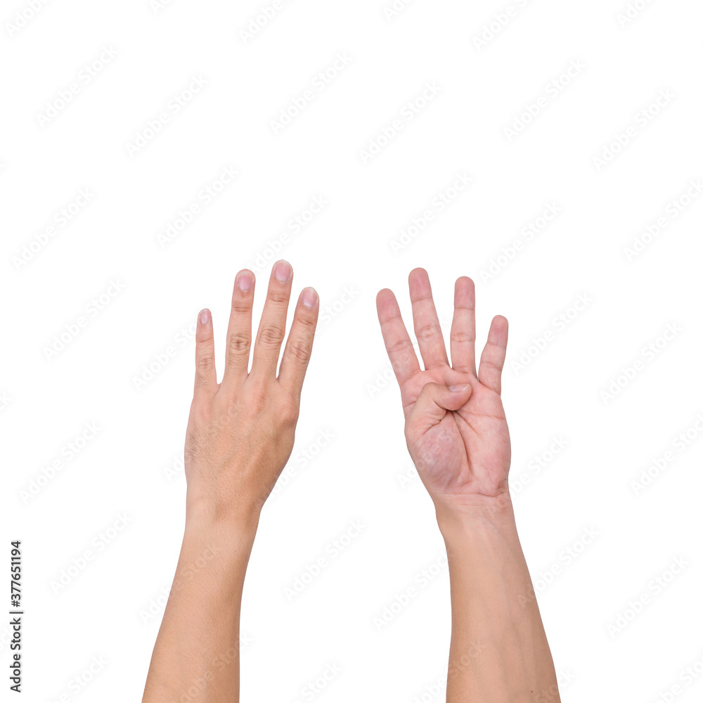 A white male hand gesture showing a finger count on a white background. clipping path. A white male hand gesture showing a finger count on a white background. clipping path.