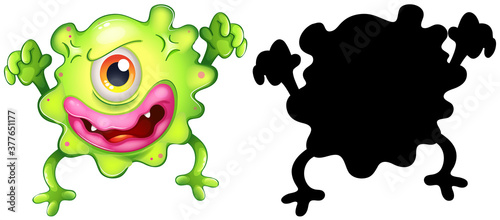 Monster with its silhouette on white background