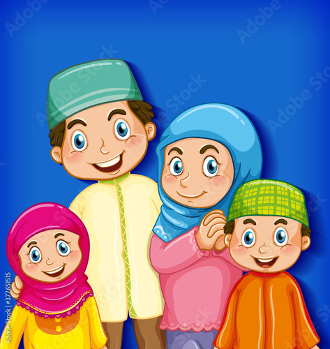 Muslim family member on cartoon character colour gradient background