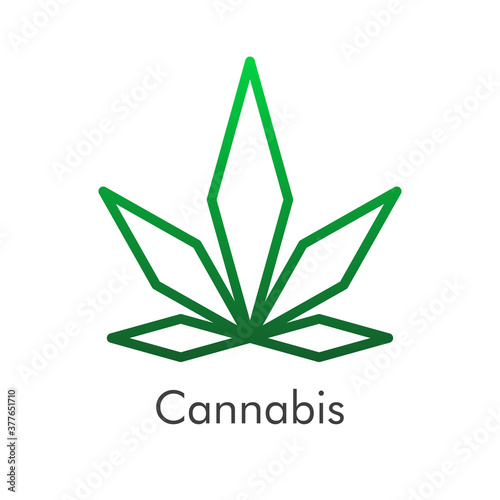 Logotipo lineal abstracto con texto Cannabis con hoja de marihuana de bordes rectos en color verde