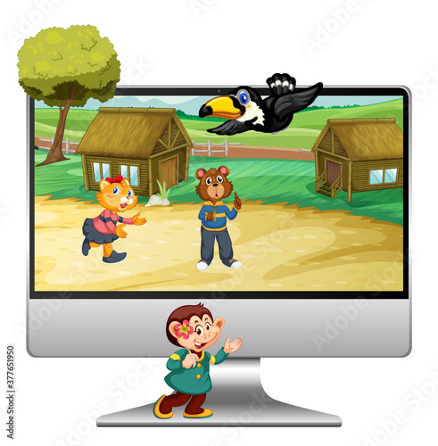 Cute animal on computer background