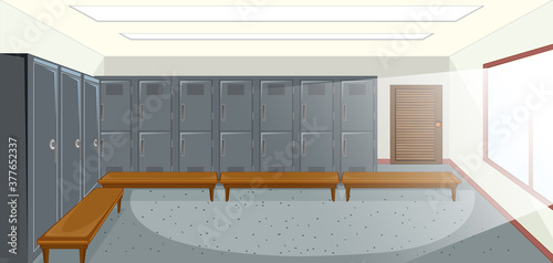 Sport changing room with locker background
