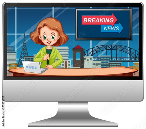 Breaking news on computer screens isolated
