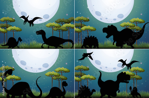 Set of dinosaur in nature background