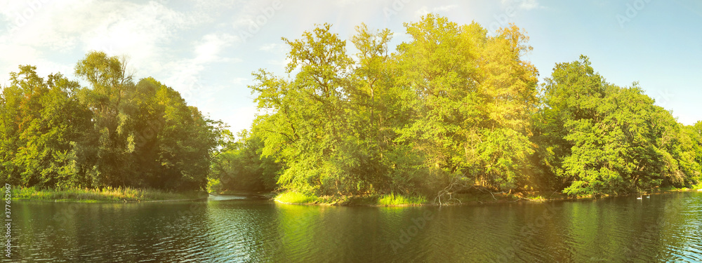 Fototapeta premium Rhein / Altrhein Deutschland im Herbst - Panorama