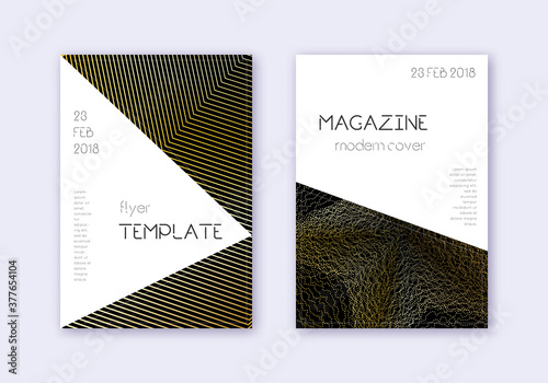 Triangle cover design template set. Gold abstract 