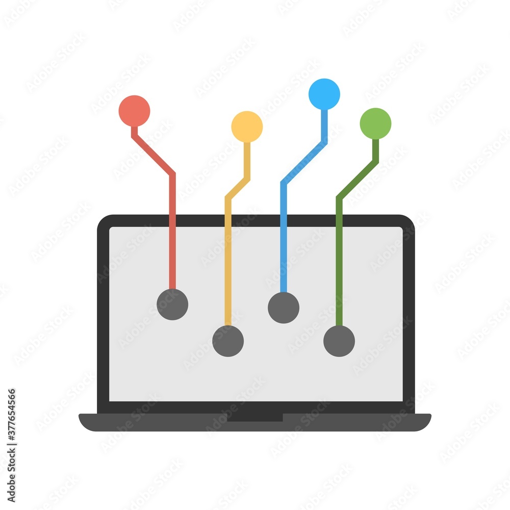 Abstract information technology concept icon. Laptop monitor with colorful circuits symbol. Abstract information technology concept icon. Laptop monitor with colorful circuits symbol.