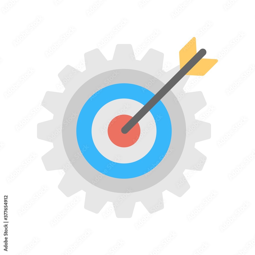 Development gear with target arrow symbol. Business strategy goal concept icon. Development gear with target arrow symbol. Business strategy goal concept icon.