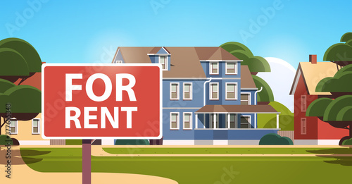 modern town house exterior real estate rent sign urban building facade horizontal vector illustration