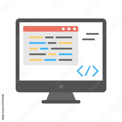 Software development concept icon. Programming, coding script vector illustration.