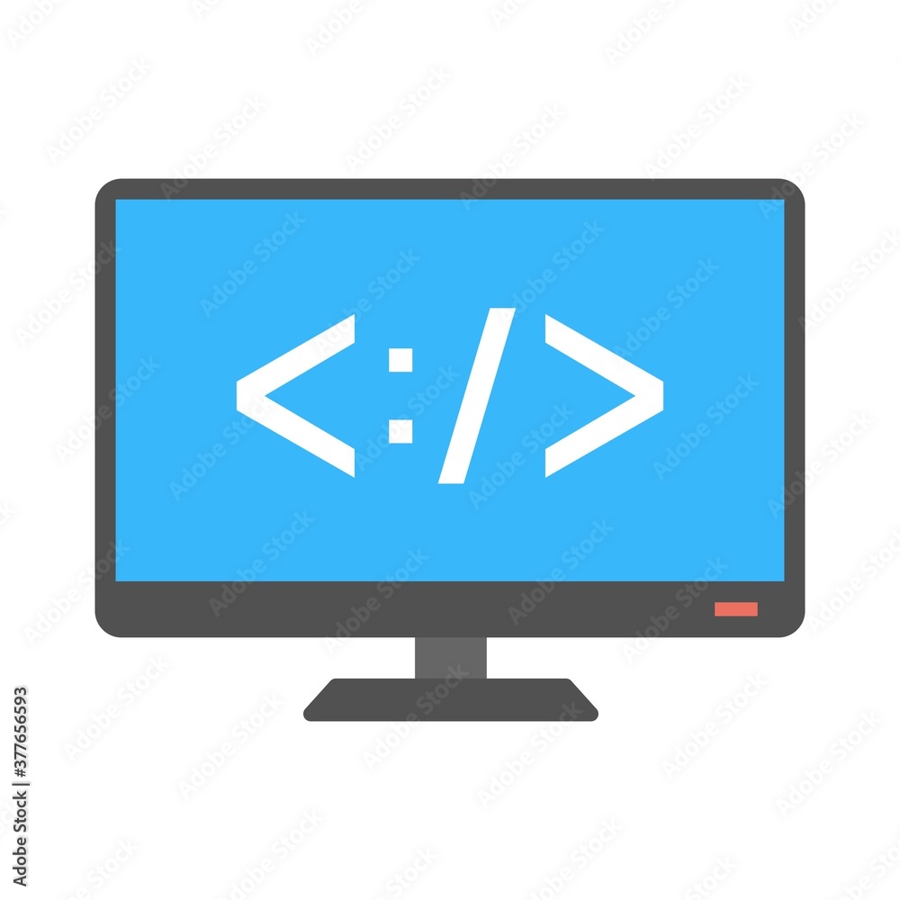 Programming and coding icon - website development on laptop screen. Programming and coding icon - website development on laptop screen.