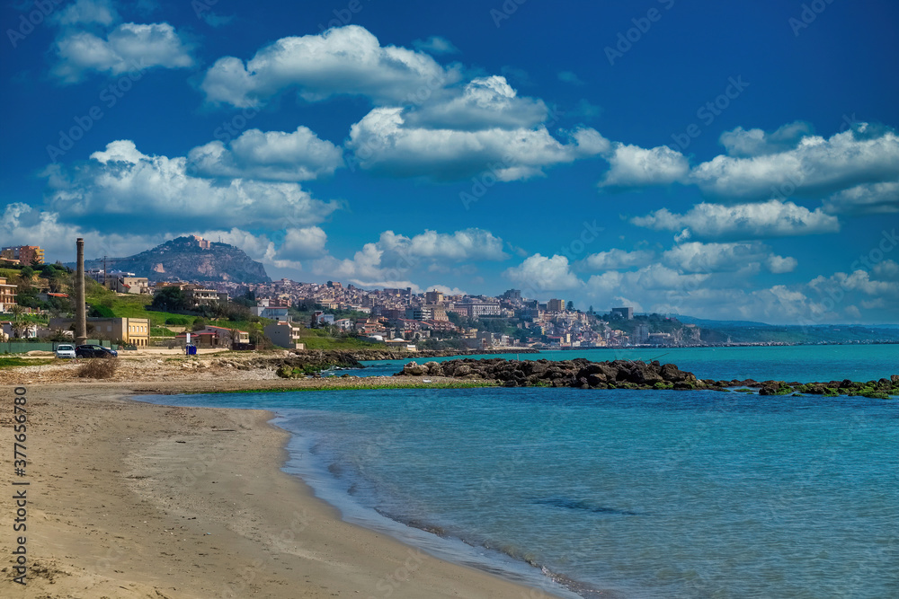 Panorama of the beach and the city of Sciacca Sicily Italy