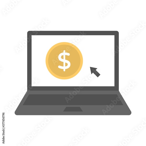 Concept of online earnings or income in the internet. Getting money from the computer. Vector illustration
