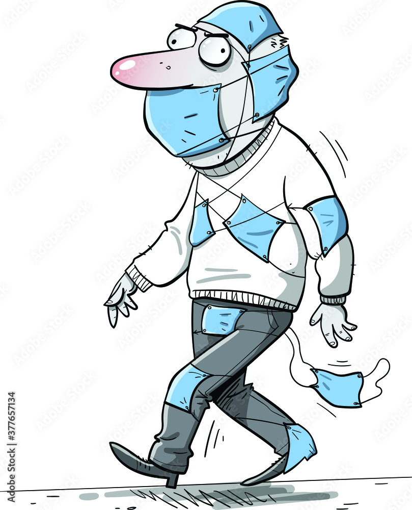 Hypochondriac man covered in medical masks Hypochondriac man covered in medical masks