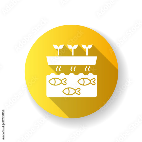 Aquaponics yellow flat design long shadow glyph icon