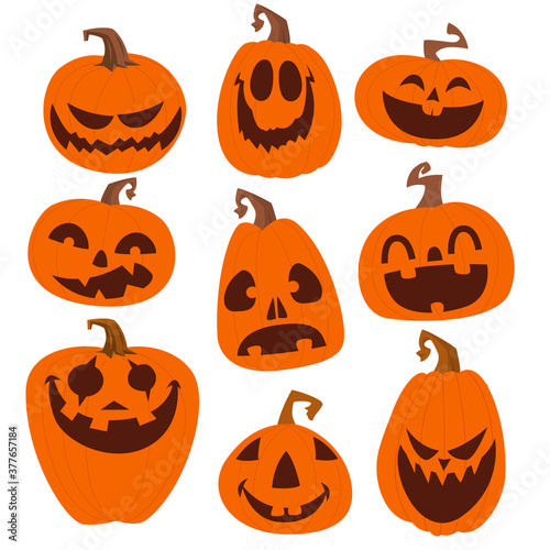 Cartoon funny halloween jack-o-lanterns set isolated. Vector illustration