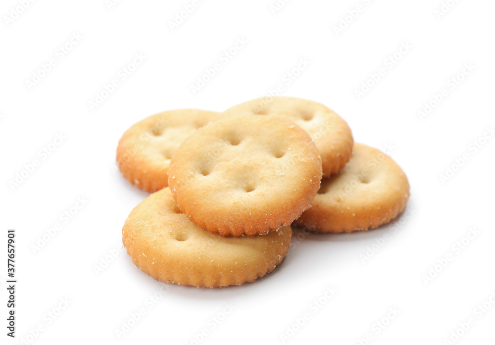 Crispy crackers isolated on white. Delicious snack Crispy crackers isolated on white. Delicious snack