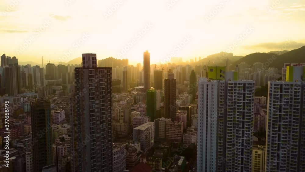 Drone view during a sunset in Hong Kong Drone view during a sunset in Hong Kong