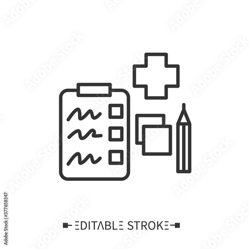Clinical notes icon. Questionnaire. Patient's health information. Health records. Healthcare and health information management concept. Editable stroke 