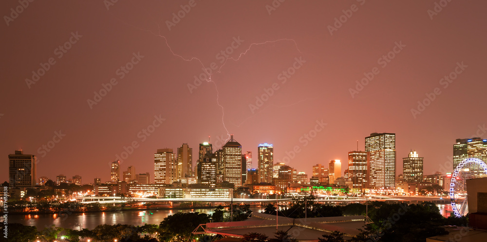 Night shot of Brisbane city skyline, Australia
