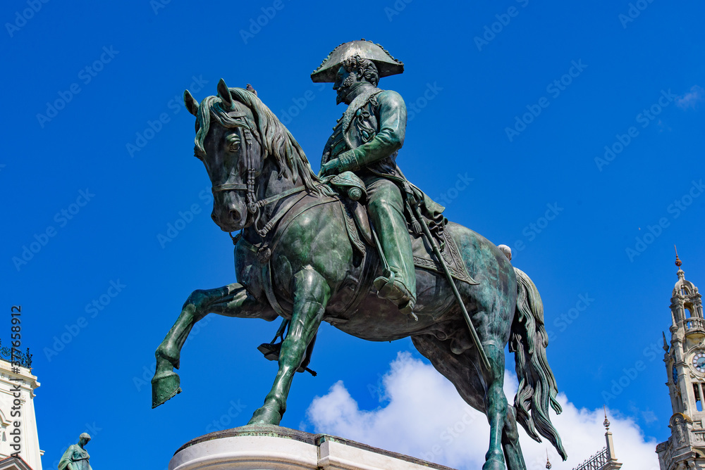 Monument to Pedro IV at the Liberdade Square in Porto, Portugal