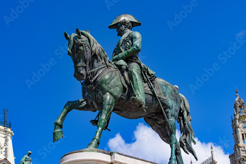 Monument to Pedro IV at the Liberdade Square in Porto  Portugal