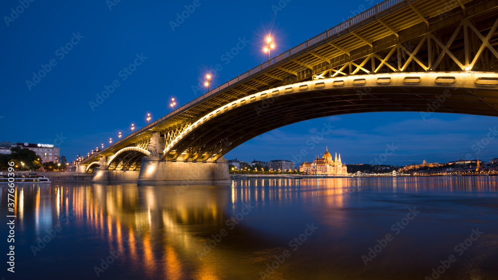 Margaret bridge in Budapest at night