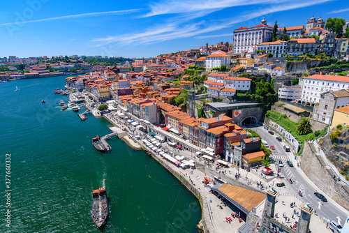 River Douro and the riverbank of Ribeira District in Porto  Portugal