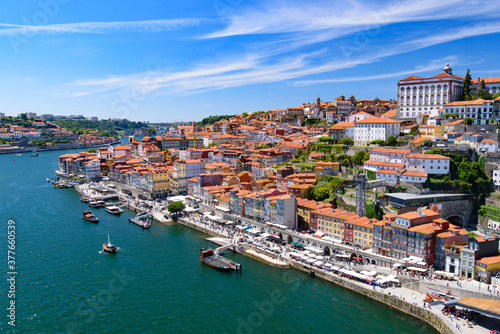River Douro and the riverbank of Ribeira District in Porto  Portugal