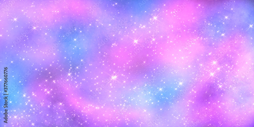 Abstract bright saturated color space star background. light blue and pink, versatile festive shimmering background