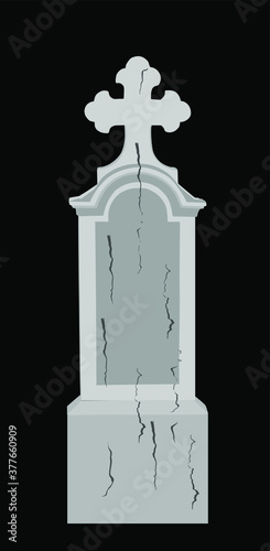 Blank tombstone vector illustration isolated on black background. Gravestone or headstone on graveyard. Rest in peace on cemetery.